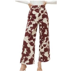 BDG (26) High & Wide Jean Cow Print High Rise Ankle Wide Leg Brown